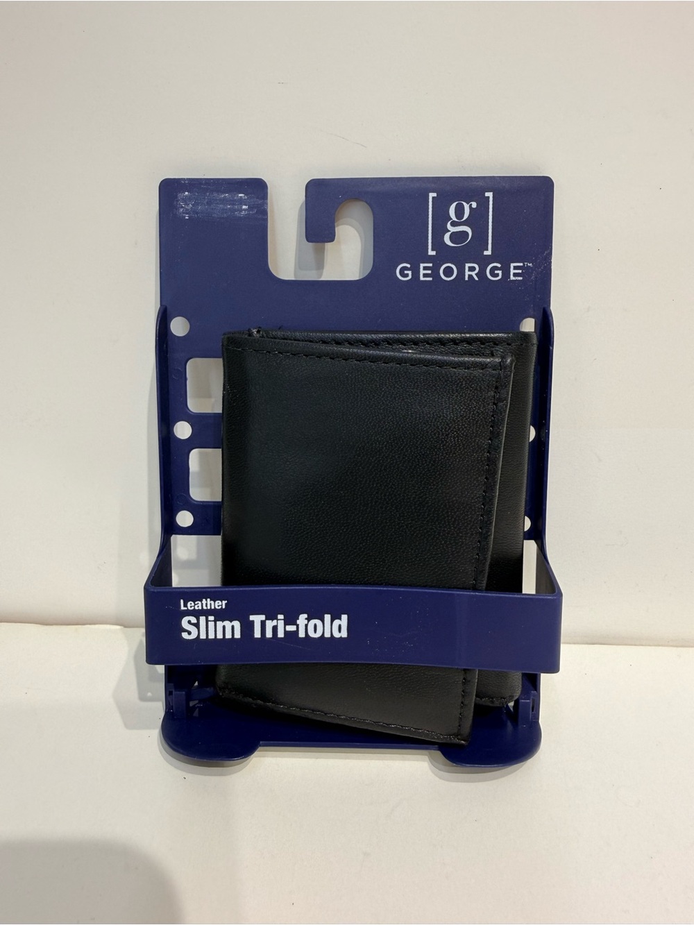 George Leather Slim Tri-Fold Wallet - Black